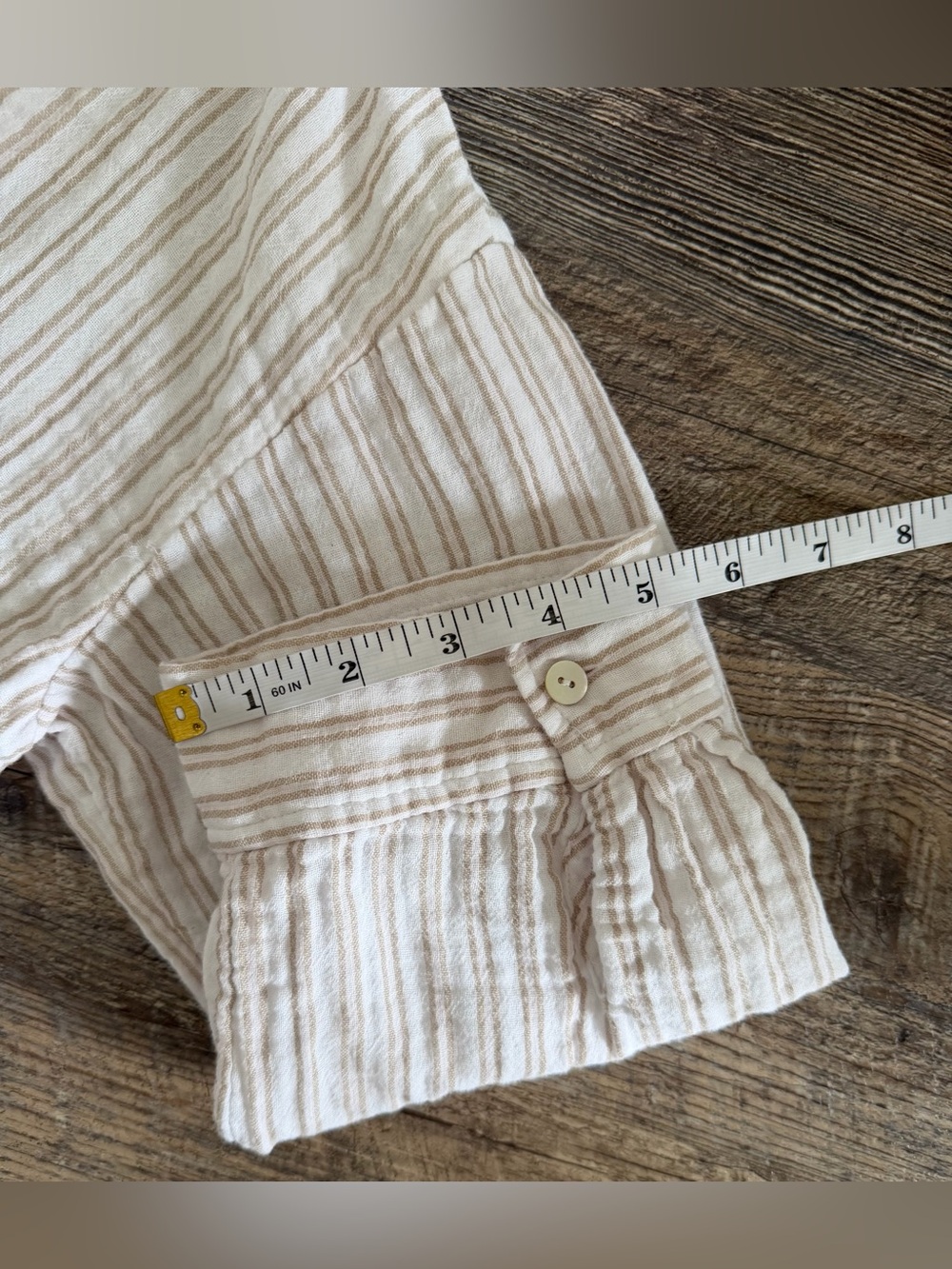 Eileen Fisher (M) Organic Cotton Mandarin Collar 3/4 sleeve Neutral Oat Stripe - Picture 9 of 10